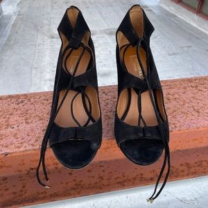 Suede Cutout Lace-up Heels